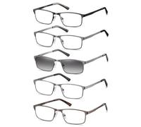 Amcedar 5 Paires Lunettes de Vue Lecture Hommes Rectangulaire style de cadre Acier Inoxydable Materiaux Charniere a ressort Compris Les Soleil Lunettes de Lecture +1.50