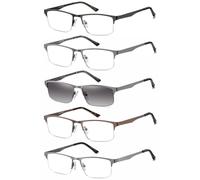 Amcedar 5 Paires Lunettes de Vue Lecture Hommes Rectangulaire style de cadre Acier Inoxydable Materiaux Charniere a ressort Compris Les Soleil Lunettes de Lecture +2.50