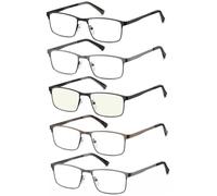 Amcedar 5 Paires Lunettes de Vue Lecture Hommes Rectangulaire style de cadre Acier Inoxydable Materiaux Charniere a ressort Compris Ordinateur Lunettes de Lecture +2.50