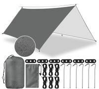 AMCHLEL 3x3M Camping Bâche, Tarp Bivouac Anti UV, Ripstop, Kit de Bâche Imperméable avec Oeillets, 6 Piquets en alu, 6 Cordes, pour Bivouac, Randonnée, Trekking, Hamac, Auvent Van Fourgon, Extérieur