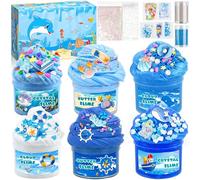AMCHLEL 6 Packs Kit Slime Fluffy pour Enfants, Bleu Slime Kit, Crystal Slime, Doux et Antiadhésif,Cotillons de Slime, Slimes Enfant pour Filles et Garçons, Jouet Anti-Stress, Anniversaires et Noël