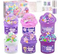 AMCHLEL 6 Packs Kit Slime Fluffy pour Enfants, Violet Slime Kit, Crystal Slime, Doux et Antiadhésif,Cotillons de Slime, Slimes Enfant pour Filles et Garçons, Jouet Anti-Stress, Anniversaires et Noël