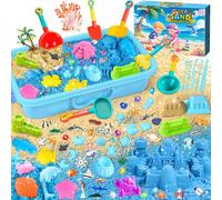 AMCHLEL Sable Magique, Jouets Sensoriels Enfant, Magic Sand avec Moule à Sable et Des Jouets Océaniques, Bac a Sable avec Couvercle, Sable Magique Enfant pour 3+Ans Garçon Fille