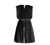 AMCOIN Chemise sans Manches pour Hommes,Tunique De Chevalier De La Renaissance Médiévale,Robe à Col Rond,Costume d'halloween (Noir,L)