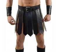 AMCOIN Jupe De Gladiateur Médiéval en Cuir PU pour Hommes Ceinture De Taille De Guerrier Romain Style Punk Costume De Fête Cosplay d'halloween (Noir,Einheitsgröße)