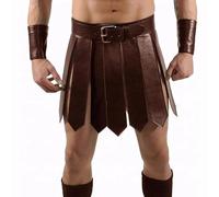 AMCOIN Jupe De Gladiateur Médiéval en Cuir PU pour Hommes Ceinture De Taille De Guerrier Romain Style Punk Costume De Fête Cosplay d'halloween (Marron foncé,Einheitsgröße)
