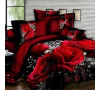 AMCYT Parure de lit avec housse de couette et housse de couette 135 x 200 cm, motif floral romantique, rose rouge, 1, 200 x 200 cm (rouge)
