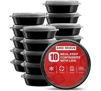 AMD Nexus Lot de 10 récipients alimentaires ronds en plastique de 700 ml - Réutilisables sans BPA avec couvercles hermétiques - Passent au micro-ondes, au congélateur et au lave-vaisselle