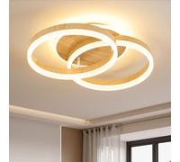 Amdelne Plafonnier LED Salon 2 Ring φ50cm, 36W Plafonnier Moderne Design Dimmable avec Télécommande, en Métal+Acrylique,pour Salon, Chambre, Salle à manger - Imitation Bois