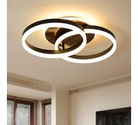 Amdelne Plafonnier LED Salon 2 Ring φ50cm, 36W Plafonnier Moderne Dimmable avec Télécommande, en Métal+Acrylique, Design Rond,pour Salon, Chambre, Salle à manger - Noir+Bois