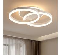 Amdelne Plafonnier LED Salon 2 Ring φ50cm, 36W Plafonnier Moderne Dimmable avec Télécommande, en Métal+Acrylique, Design Rond,pour Salon, Chambre, Salle à manger - Blanc