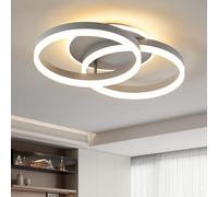 Amdelne Plafonnier LED Salon 2 Ring φ50cm, 36W Plafonnier Moderne Dimmable avec Télécommande, en Métal+Acrylique, Design Rond,pour Salon, Chambre, Salle à manger - Gris