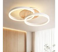 Amdelne Plafonnier LED Salon 2 Ring φ50cm, 36W Plafonnier Moderne Dimmable avec Télécommande, en Métal+Acrylique, Design Rond,pour Salon, Chambre, Salle à manger - Blanc+Bois
