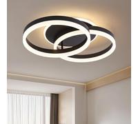 Amdelne Plafonnier LED Salon 2 Ring φ50cm, 36W Plafonnier Moderne Dimmable avec Télécommande, en Métal+Acrylique, Design Rond,pour Salon, Chambre, Salle à manger - Noir
