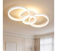 Amdelne Plafonnier LED Salon 3 Ring φ65cm, 50W Plafonnier Moderne Dimmable avec Télécommande, en Métal+Acrylique, Design Rond,pour Salon, Chambre, Salle à manger