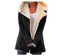 AMDOLE Blouson En Jean Femme Warm Plus PlushButton Outwearcoat Femme Veste d'hiver Composite Taille Femme Manteau Tailleur Femme Ensemble Jupe Et Veste (Black, XXXXXL)