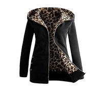 AMDOLE Blouson Femme Hiver Zipper Léopard Doublé Polaire À Capuche, Plus Velours Épais Chaud Manteau Mince Manteau Décontracté Parka