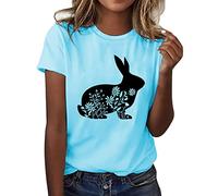 AMDOLE Boutons Pression Pâques Femmes à Manches Courtes col Rond Lapin Lapin imprimé t-Shirt Haut décontracté Mince Chemises t-Shirt Chemisier Hauts Sexy pour Femmes Club De Clivage