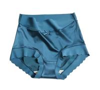 AMDOLE Bustier Latex Femmes Premium Satin Glace Soie Taille Haute Culotte Satin Glace Soie sans Couture façonnage Slips Glace Soie Taille Haute Pantie Body Minute Épilation (Blue, L)