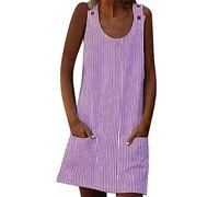 AMDOLE Carnaval Pull Robe Longue Robe Camisole rayée boutonnée à Manches évasées pour Femmes Robé Été Carnaval