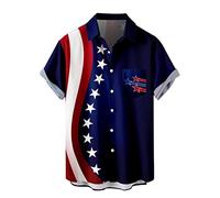 AMDOLE Chemise Drapeau du Jour de l'Indépendance pour Hommes Impression numérique 3D Bouton de de Mode personnalisé T-Shirt Chemise à Manches Courtes T-Shirt en Coton Hommes