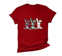 AMDOLE Chemisier ample à manches longues en coton pour femme avec imprimé lapin court, bordeaux, Taille XXXXL