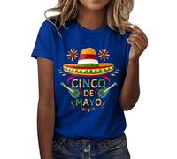 AMDOLE Chemisier Doux De Femme Lettre Chapeau Mexicain Imprimé Chemise À Manches Courtes Col Rond T-Shirt Mode Haut Léger Doux Décontracté Vêtements D'été Femmes Tops Habillé Décontracté Grande