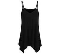 AMDOLE Chemisier Noir Femmes mouchoir ourlet sans manches fluide tunique haut été décontracté bretelles spaghetti caraco long débardeur Chemisier Cher