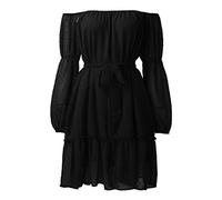 AMDOLE Combinaison Grossesse 2022 de Poils en Mousseline de Soie Une épaule à Manches Longues Ceinture Robe Femmes lâche Tenue décontractée Robe de Plage Femme Ete Mi Longue (Black, S)