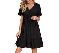 AMDOLE Deal of The Day Robe Ete Robe Femme Chic et Elegant Robe de Plage d'Été Ample Décontractée à Col en V Rétro Robe Boheme Robe mi Longue Patchwork Flottante Robe Ceremonie Femme Robe Cocktail