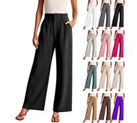 AMDOLE Deals of The Day Clearance Pantalon en Satin À Jambes Larges pour Femme-Taille Haute-avec Poches-avec Ceinture Casual Pantalons Fluide Bureau Travail Décontracté Pantalon Overstock Deals
