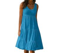 AMDOLE Deals of The Day Prime Clearance Robe Femme Chic Et Elegant Robe Lin sans Manches Col en V Couleur Unie Bohème Casual Grande Taille Robe Vacances Cocktail Party Robe de Plage Pas Cher