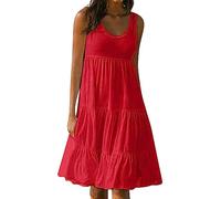 AMDOLE Deals of The Day Robe Boheme Robe Ete Femme Cotton en Lin Longue sans Manche Col en V Chic Élégant Couleur Unie Robe Lâche Ample Sexy Dress Rétro Robes Vacances Plage de Soie Pas Cher