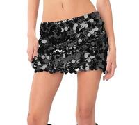 AMDOLE Jupe Ado Jupe Courte décontractée à Paillettes pour Femmes, Taille Haute, Coupe ajustée, Levage des Fesses, à la Mode Jupe Longue Homme (Black, S)