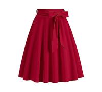 AMDOLE Jupe de tennis grande taille pour femme, couleur unie, ceinture avec nœud, poche rétro, jupe trapèze, jupes d'été pour femmes, Rouge, L
