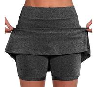 AMDOLE Jupe Short Femme avec Poches Sport Décontracté Jupe Couleur Unie Jupe Taille Moyenne Pantalons- La Randonnée, La Course, Le Cyclism Solide Taille Pas Cher (01B-Dark Gray, XXXL) Prime Deals