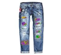 AMDOLE Pantalon de marche pour femme - Taille moyenne - Pantalon en jean perforé - Pantalon en lin pour femme, violet, L