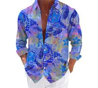 AMDOLE Petits T-Shirts pour Hommes Chemises océan pour Hommes à Manches Longues boutonnées décontractées Chemise à Fleurs de Plage et Costumes Longs Malles pour Hommes T-Shirts Blancs Longs