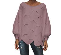 AMDOLE Pull Femme Tricoté Automne Hiver - Col Rond Décontracté Élégant Ample - Couleur Unie - Grande Taille (Purple, L)