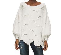 AMDOLE Pull Femme Tricoté Col Rond Décontracté Élégant Ample - Automne Hiver Couleur Unie - Grande Taille (White, XL)