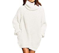 AMDOLE Robe Blanche pour Femme Femmes Automne et Hiver à Manches Longues col Haut Pull Femmes Longueur Moyenne Robe à Tricoter Robe Grossesse (White, M)