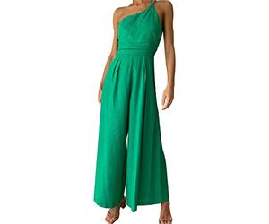 AMDOLE Robe boutonnée pour femme - Combinaison tendance en coton - Combinaison d'été 2022 - Dos nu - Pantalon large - Vêtements pour femme - Robe de bal grande taille pour femme, Vert, M