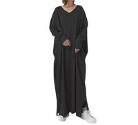 AMDOLE Robe de bal et mode d'hiver 2023 - En coton et lin - Couleur unie - Manches longues - Décontractée - Pour femme, Noir , XXXL
