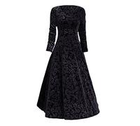 AMDOLE Robe de bal pour femme - Robe élégante à manches 3/4 - Taille empire - Robe de demoiselle d'honneur de mariage - Robe de soirée en velours - Déguisement pour adultes, Noir , XXL
