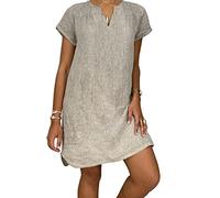 AMDOLE Robe de cocktail grande taille pour femme - Robe d'été décontractée ample unie - Col en V - Manches courtes - Robe droite simple pour femme - Grande taille - Gris