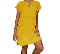 AMDOLE Robe de cocktail grande taille pour femme - Robe d'été décontractée - Décontractée - Coupe ample - Col en V - Manches courtes - Robe droite simple pour femme - Grande taille, jaune, XXL