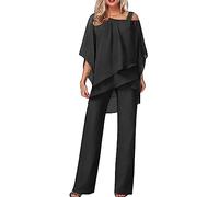 AMDOLE Robe de mariée pour mère de mariée élégant pantalon d'invité de mariage costume 2 pièces ensemble formel mousseline dentelle couleur unie loisirs confortables irrégulière soirée tenue mère de