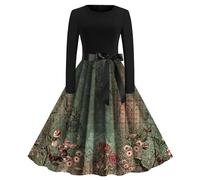 AMDOLE Robe décontractée imprimée rétro pour Femmes, Mode Automne et Hiver, vêtements d'extérieur à l'intérieur, Tenue décontractée Confortable Robes pour Femmes Décontractées Longueur Genou