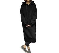 AMDOLE Robe décontractée pour femme - Grande taille - Col rond - Capuche - Couleur unie - Manches longues - Robe d'été ample, Noir , 4XL