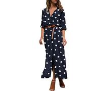 AMDOLE Robe d'été décontractée à pois pour femme, robe longue et fluide avec fente boutonnée, robe trapèze française, noir foncé, XL